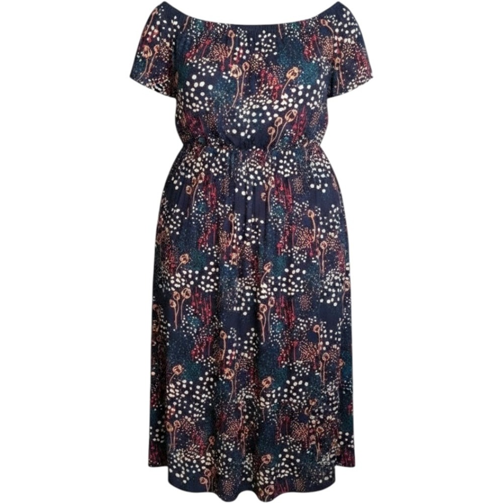 PLUS 1X MARGAUX RIVIERA Women's Blue Multicolor Print off shoulder dress peasant